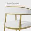 Modern White Dining Room Chair Velvet Upholstered Curved Back with Gold Metal Leg