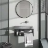 610mm Industrial Concrete Floating Bathroom Basin Wall-Mount with Towel Bar & Shelf Grey