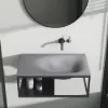 610mm Industrial Concrete Floating Bathroom Basin Wall-Mount with Towel Bar & Shelf Grey