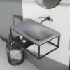 610mm Industrial Concrete Floating Bathroom Basin Wall-Mount with Towel Bar & Shelf Grey
