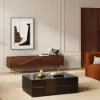 Picture of Lake Mid Century TV Stand with Wavy Design Walnut Storage Drawers for TVs Up to 1905mm
