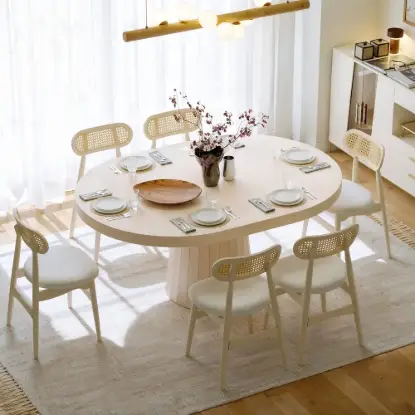Picture of Japandi Extendable Dining Table 100 - 140 cm Whitewash 6-Seater Oval&Round Table