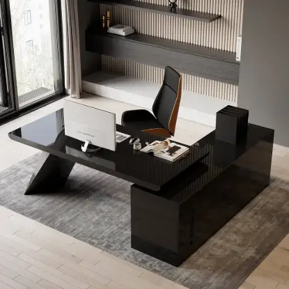 Modern 1803 mm L-Shaped Black Executive Desk with Left Hand Return
