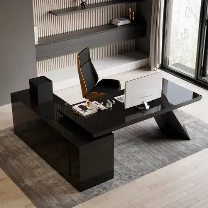 Modern 180 cm L-Shaped Black Executive Desk with Right Hand Return