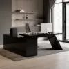 Modern 180 cm L-Shaped Black Executive Desk with Right Hand Return