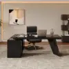 Modern 180 cm L-Shaped Black Executive Desk with Right Hand Return