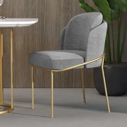 Picture of Modern Dining Chairs Cotton&Linen Upholstered Gray Side Chair in Gold Dining Room Chairs