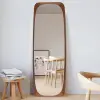 Mid-Century Rectangle Walnut Full Length Leaning Floor Mirror Wood Frame 175 cm x 50 cm