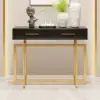 1200mm Modern Narrow Black Console Table with Storage Drawers and Metal Legs in Gold