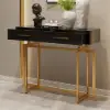 1200mm Modern Narrow Black Console Table with Storage Drawers and Metal Legs in Gold