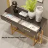1200mm Modern Narrow Black Console Table with Storage Drawers and Metal Legs in Gold