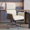 Picture of Modern Ergonomic Off White Faux Leather Swivel Office Chair with Walnut Wood Accents