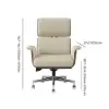 Picture of Modern Ergonomic Off White Faux Leather Swivel Office Chair with Walnut Wood Accents