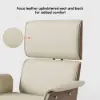 Picture of Modern Ergonomic Off White Faux Leather Swivel Office Chair with Walnut Wood Accents