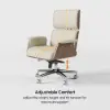 Picture of Modern Ergonomic Off White Faux Leather Swivel Office Chair with Walnut Wood Accents