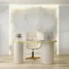 Modern 110 cm Curved Warm White Wood Desk 3 Drawers & Fluted Double Pedestal Base