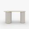Modern 110 cm Curved Warm White Wood Desk 3 Drawers & Fluted Double Pedestal Base