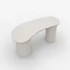 Modern 110 cm Curved Warm White Wood Desk 3 Drawers & Fluted Double Pedestal Base