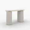 Modern 110 cm Curved Warm White Wood Desk 3 Drawers & Fluted Double Pedestal Base