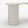Modern 110 cm Curved Warm White Wood Desk 3 Drawers & Fluted Double Pedestal Base