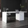 Modern 150 cm White Wood Desk with Movable Cabinet