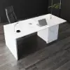 Modern 150 cm White Wood Desk with Movable Cabinet