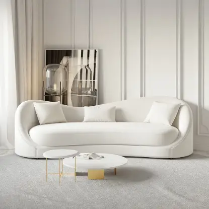 213 cm Velvet Curved Upholstered Sofa with Pillows