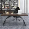 Industrial 160 cm Rectangular Walnut Wood Desk with Metal Base