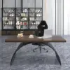 Industrial 160 cm Rectangular Walnut Wood Desk with Metal Base