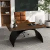 Industrial 160 cm Rectangular Walnut Wood Desk with Metal Base
