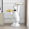 Modern White Bear Side Table Resin Tiered Tray Top End Table in Gold