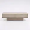 Japandi Rectangle Concrete Grey Coffee Table with 2 Drawers & Open Storage