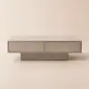 Japandi Rectangle Concrete Grey Coffee Table with 2 Drawers & Open Storage