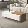 White & Walnut Extendable Rectangle Coffee Table with Drawer & Sliding Storage