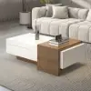 White & Walnut Extendable Rectangle Coffee Table with Drawer & Sliding Storage