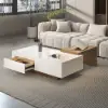 White & Walnut Extendable Rectangle Coffee Table with Drawer & Sliding Storage