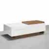 White & Walnut Extendable Rectangle Coffee Table with Drawer & Sliding Storage