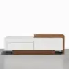 White & Walnut Extendable Rectangle Coffee Table with Drawer & Sliding Storage