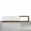 White & Walnut Extendable Rectangle Coffee Table with Drawer & Sliding Storage