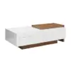 White & Walnut Extendable Rectangle Coffee Table with Drawer & Sliding Storage