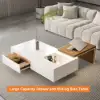 White & Walnut Extendable Rectangle Coffee Table with Drawer & Sliding Storage