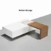 White & Walnut Extendable Rectangle Coffee Table with Drawer & Sliding Storage