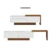 White & Walnut Extendable Rectangle Coffee Table with Drawer & Sliding Storage