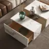 Vewal 120 cm Marble & Walnut Veneer Block Coffee Table with 2 Drawers