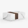 Vewal 120 cm Marble & Walnut Veneer Block Coffee Table with 2 Drawers