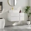 Modern 80 cm Floating Single Bathroom Vanity with Stone Resin Top, Ceramic Basin – White