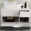 Modern 80 cm Floating Single Bathroom Vanity with Stone Resin Top, Ceramic Basin – White