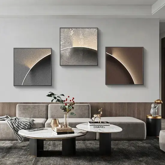 3 Pieces Modern Abstract Wall Decor Set Square Canvas Print with Frame Living Room