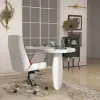 Modern curved white wood executive desk, 140 cm straight desk with 3 oval legs