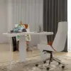 Modern curved white wood executive desk, 140 cm straight desk with 3 oval legs